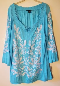 INC International Concepts Womens 2X Blouse Embroidered Boho Cottagecore Hippie - Picture 1 of 10