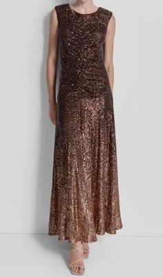 DKNY Women's Brown Sleeveless Sequin Ombré Gown Dress Size 8 - Image 1 of 3