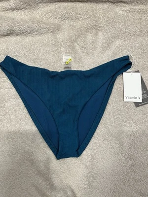 Calcinha de banho feminina Vitamin A azul-petróleo com nervuras grande nova com etiquetas - Imagem 1 de 4