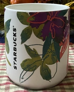 Taza de viaje Starbucks cerámica 8 oz vaso blanco floral magenta rosa tapa - Imagen 1 de 9