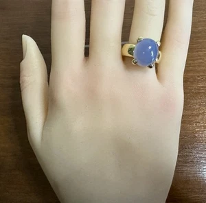Ring 14 Karat Gelbgold lila Jade Cabochon signiert Größe 6,75 - Bild 1 von 10