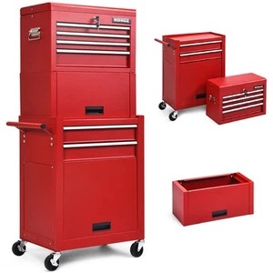 6-Drawer Rolling Tool Chest Storage Cabinet Toolbox Combo Locking W/ Riser Red - Picture 1 of 12