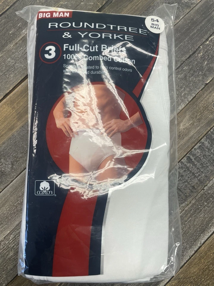 Paquete de 3 calzoncillos Roundtree & York Big de algodón de corte completo para hombre, blancos, talla 54 Foto 1 de 2