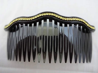 Hair Comb Black Plastic Light Yellow Crystals One Large 4.25 Inches Wide  - Image 1 of 3
