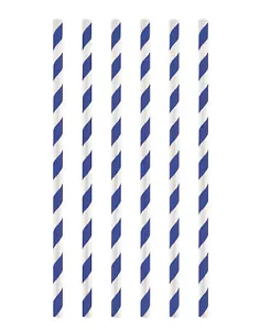 12 Blue Stripe Paper Straws - Drinking Straws Party Decoration Eco Wedding - Picture 1 of 1