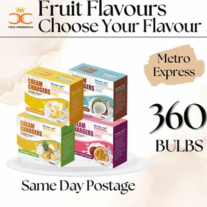 8.4G FRUIT FLAVOURS WHIPPED CREAM CHARGERS 10 PACK Same Day Dispatch (360 BULBS) - Picture 1 of 14