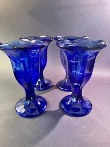 4 Anchor Hocking-Cobalt Blue Glass Footed Ice Cream Sundae/Dessert Dishes 6 1/4" - Picture 1 of 5