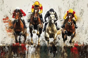 HORSE RACING CANVAS PICTURE PRINT WALL ART HOME DECOR - Picture 1 of 3