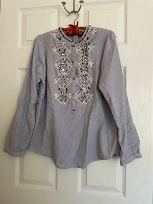 Camisa con botones Anthropologie Floreat azul a rayas con botones - Talla 6 Foto 1 de 4