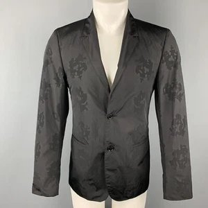CALVIN KLEIN COLLECTION Size 36 Black on Black Floral Notch Lapel Sport Coat - Picture 1 of 7