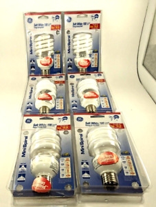 GE Soft White 100 Mini Spiral Bulbs 26W/100W 1690 Lumens (6 Bulbs) New In Box