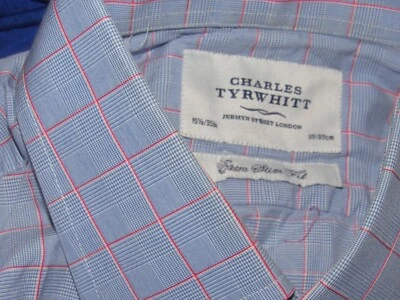 Camisa de Vestir CHARLES TYRWHITT 15 1/2-35 Azul Rojo Cuadros Excelente EXTRA DELGADA FI Foto 1 de 4