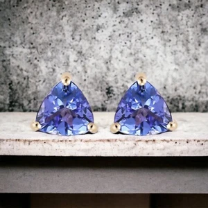 Pendientes de tachuelas de trillones de tanzanita natural para mujer en plata esterlina para ella - Imagen 1 de 3