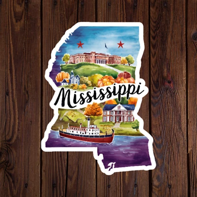 BUMBLEBEE APPAREL Mississippi sticker vinyl decal American flag state outline novelty laptop mug