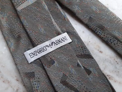 Corbata de seda Emporio Armani de colección 3,5" x 58" verde oliva azul rojo hecha en Italia Foto 1 de 4