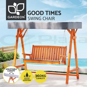 Gardeon Outdoor Wooden Swing Chair Garden Bench Canopy Cushion 2 Seater Teak - Picture 1 of 9