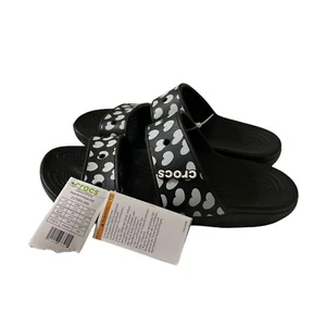 NUOVI sandali Crocs uomo nero e bianco cuore slide taglia 13slides - Foto 1 di 5