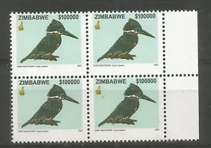 ZIMBABWE 2005 - GIANT KINGFISHER** SG 1155. BIRDS. WILDLIFE, Block of 4. MINT - Picture 1 of 1
