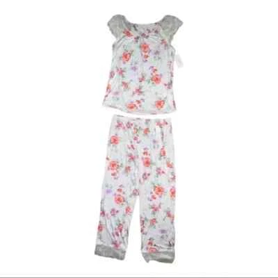 Charter Club White Blossoms Renda Manga Curta PJ Conjunto Extra Pequeno Novo com etiquetas - Imagem 1 de 4