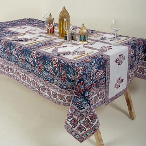 Mehrfarbige indische Handblockdruck Tischdecke Blumenmuster Baumwolle maßgeschneiderte Tischabdeckung - Bild 1 von 5