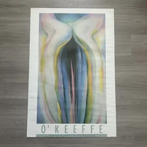 Vtg 1991 Georgia O'Keeffe Vintage Poster Grey Lines with Black, Blue, and Yellow - Picture 1 of 8