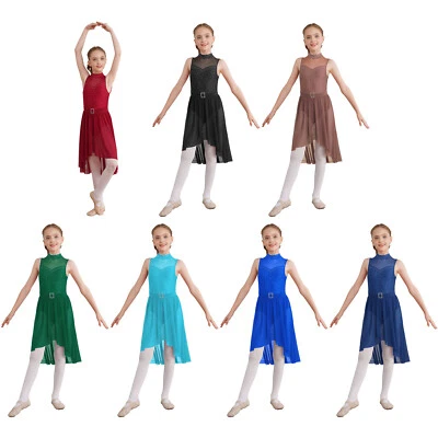 Girls Leotard Sleeveless Dance Dress Back Hollow Lyrical Ballet Kids Shiny Mesh - Image 1 of 4