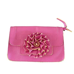 Women Hot Pink Clutch Crossbody Bag Pebbled Faux Leather 3D Flower Accent 9x5” - Picture 1 of 10