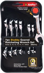 7PC STUBBY GEARED RATCHETING WRENCH SET (8 - 19MM) - Picture 1 of 1