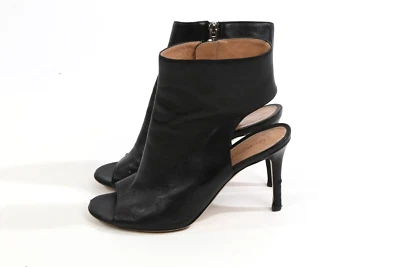 GIANVITO ROSSI Black Leather Peep Toe Cut Out Ankle Booties Size 37 - Image 1 of 4