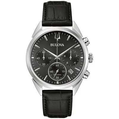 Bulova Men's Classic Precision Chronograph Black Leather Watch 42 MM 96B371 - Image 1 of 4