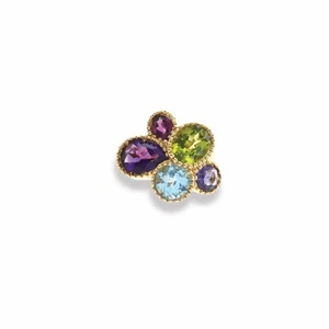 18K Yellow Gold Flower Gemstone Ring – Amethyst, Blue Topaz & Peridot – Italian - Picture 1 of 7