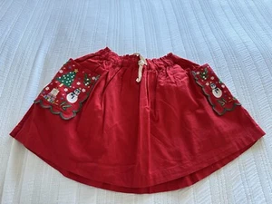 Mini Boden Red Christmas Skirt Age 7-8 Years Embroidered Pockets Snowman Tree - Picture 1 of 10