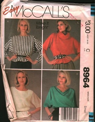 8964 Vintage McCalls SEWING Pattern Misses 1980s Easy Pullover Top Shirt Small - Image 1 of 2