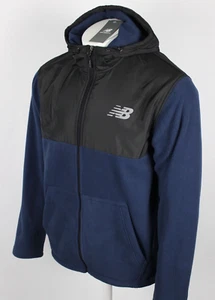 New Balance Men's Hoodie Full Zip Jacket Fleece Hybrid Hooded Navy Blue - Picture 1 of 5