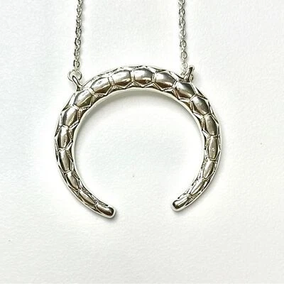 Crescent Horn Moon Engraved Silver Necklace - Image 1 of 4