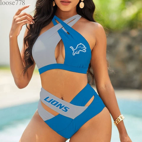 Detroit Lions Women Sexy Bikini Set High Waist Swimsuit Beach Swimwear 2PCS Gift Cover