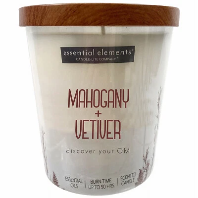 Candle-Lite 4573293 Elementos Esenciales Tarro Vela, Caoba y Vetiver, 9-oz. - Foto 1 de 2