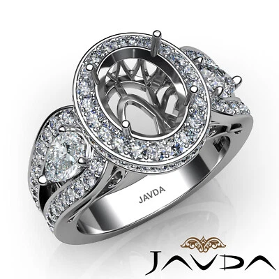 Vintage 3 Stone Oval Diamond Engagement Halo Pave Ring Set Semi Mount 1.85Ctw - Image 1 of 4