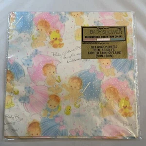 Envoltura de regalo vintage American Greetings Baby Shower 2 hojas nueva en paquete  - Imagen 1 de 3