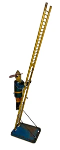 Vintage LOUIS MARX CLIMBING FIREMAN " Smoky Joe " Wind Up Tin Litho Toy Works - Picture 1 of 9