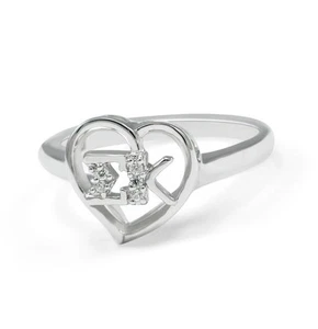 Juego de anillos de corazón de plata esterlina Sigma Kappa con diamantes creados en laboratorio ¡NUEVO! - Imagen 1 de 2
