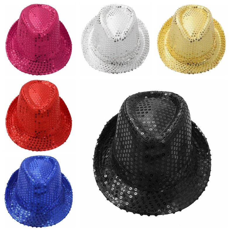 Niñas Niños Brillante Lentejuelas Sombrero Retro Disco Brillo Hip Hop Hippy Fiesta Gorra Disfraz Foto 1 de 3