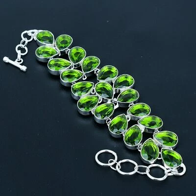Peridot Pear Gemstone Handmade 925 Sterling Silver Jewelry Bracelet 8" VJ 182 - Image 1 of 4