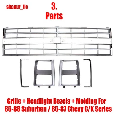 Grille + Headlight Bezels + Molding For 85-88 Suburban / 85-87 Chevy C/K Series Foto 1 de 4