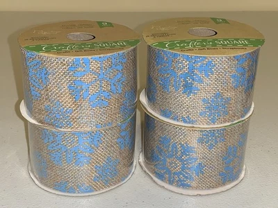 Holiday Christmas Blue Snowflake Burlap Ribbon (Lot of 4) 2” x 108” 3 Yard - Image 1 of 4