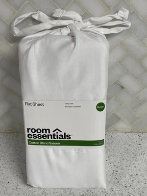 Room Essentials Cotton Blend Sateen Flat Sheet Queen White - Image 1 of 4