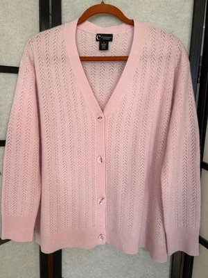 C by Bloomingdale's Cashmere V-Neck Cardigan Sweater Pink Size: S NWOT - Image 1 of 4