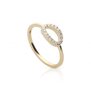 Offener ovaler geometrischer Ring 14 K Gold 0,08 Kt natürlicher Diamant - Bild 1 von 7