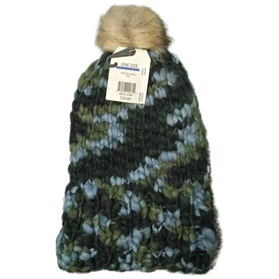 ONE SIZE Wonderly Camo Knit Beanie Faux Fur Pom Pom Warm Winter Hat(AB) - Image 1 of 4