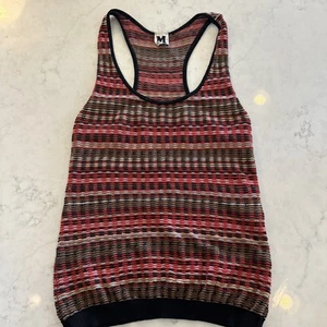 Missoni M Black Red Pink Zigzag Knit Top Tank Sleeveless 40 4 Vintage Italy - Picture 1 of 9